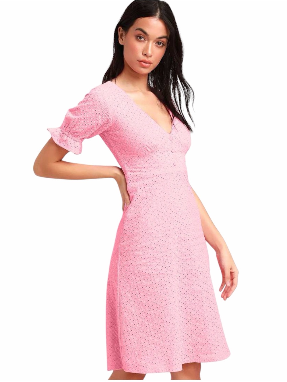 Lulus Good to be Me Pink Eyelet Lace Midi Dress Size Small